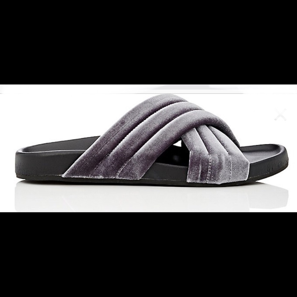 Barneys Velvet Crisscross-Strap Slide Sandals